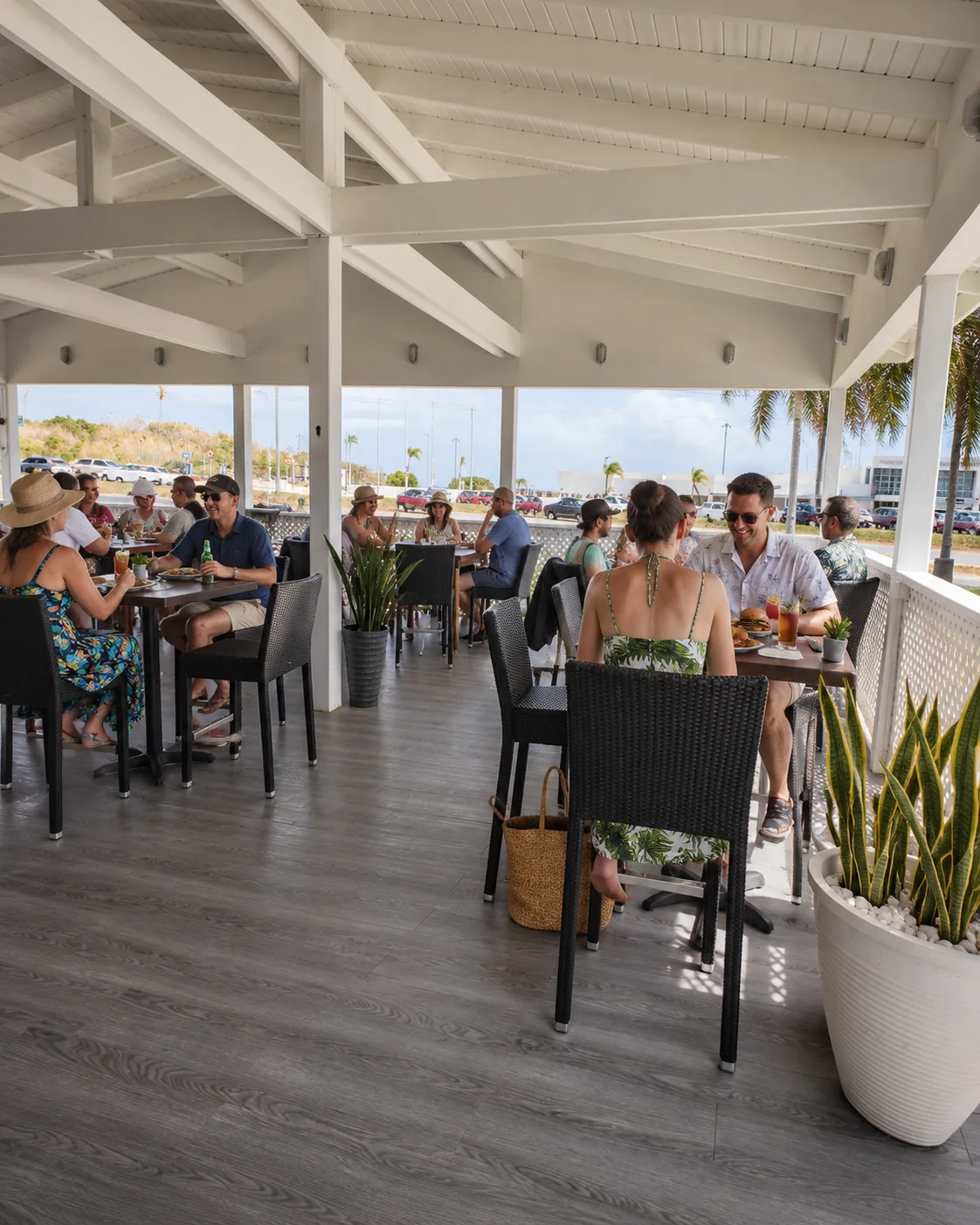 Tourists dining at The Full Flight